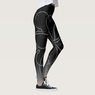 Ultimate Gray on Black Chic heartS flower Pattern Leggings