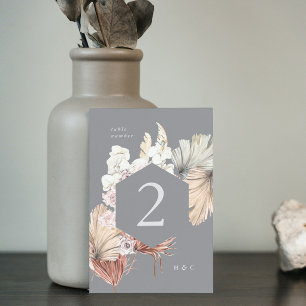 Ultimate Gray Pampas Grass Tropical Jungle Floral Table Number