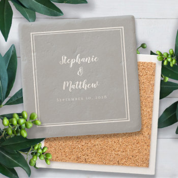 Ultimate Gray Wedding Bride & Groom Elegant Simple Stone Coaster by invitationsuites at Zazzle