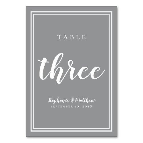 Ultimate Gray Wedding Table Number Three Simple