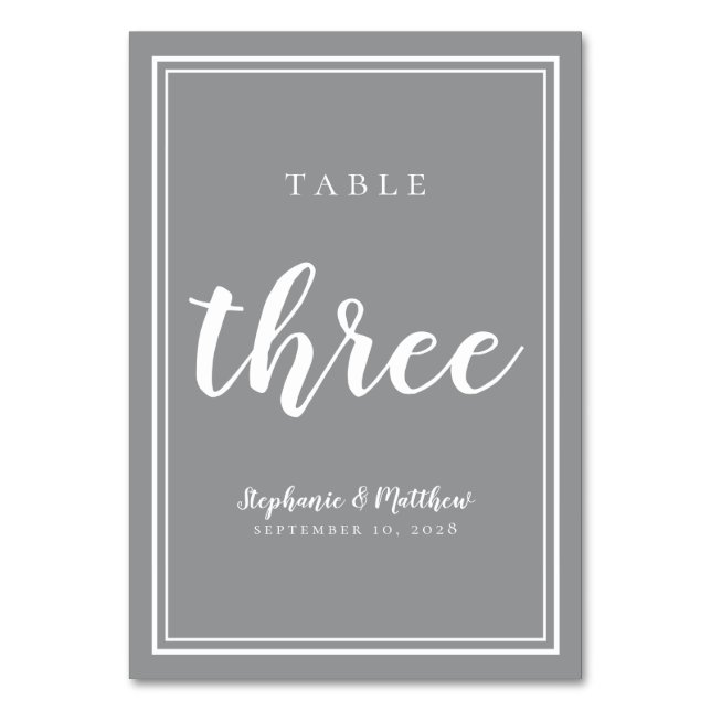 Ultimate Gray Wedding Table Number Three Simple (Back)
