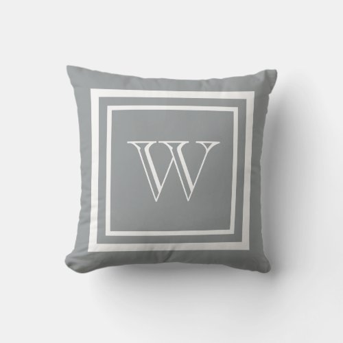 Ultimate Gray White Framed Monogram Throw Pillow