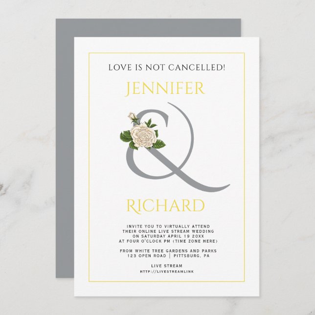 Ultimate gray, yellow ampersand virtual wedding invitation (Front/Back)