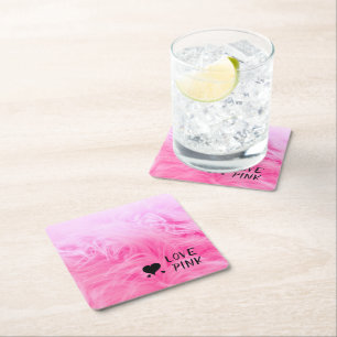 Ultimate Hot Pink Fuzzy Faux Fur Square Paper Coaster
