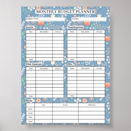 Ultimate Monthly Budget Planner Floral  Poster