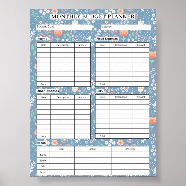 Ultimate Monthly Budget Planner Floral  Poster (Front)