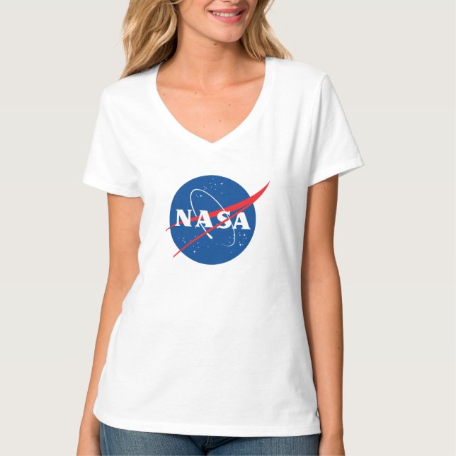 Ultimate NASA Logo Rocket White Fitted Women’s T-Shirt (Front)