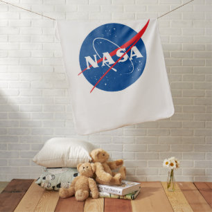 Ultimate NASA Logo Rocket White Fleece Baby Blanket