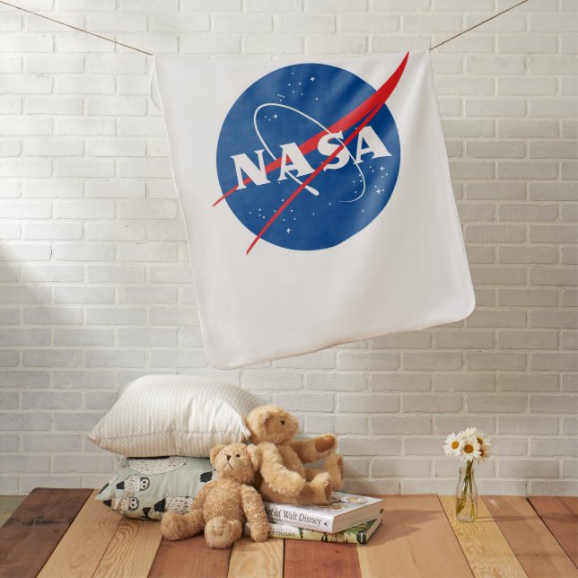 Ultimate NASA Logo Rocket White Fleece Baby Blanket (In Situ)