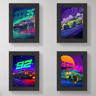 Ultimate Neon Street Racing Car Poster Set