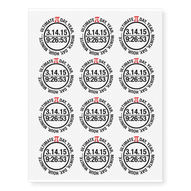 Ultimate Pi Day 2015 Temporary Tattoos (Front)