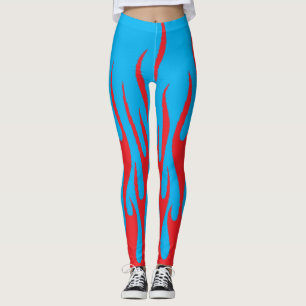 Ultimate Red Flame on a Navy Blue party costume Leggings