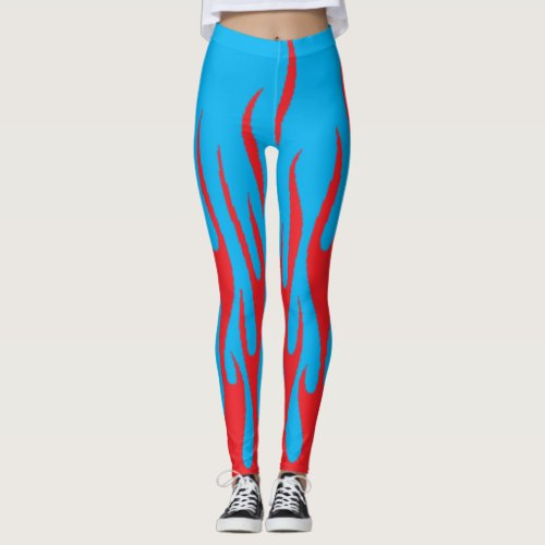 Ultimate Red Flame on a Navy Blue party costume Leggings