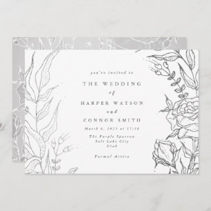 Ultimate Rose Gray Silver Elegant Floral Wedding Invitation