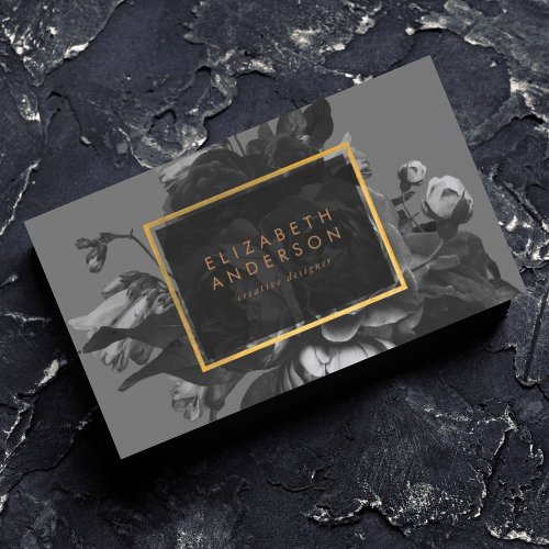 Ultimate Stylist Black Gold Rose Gray Bouquet Business Card