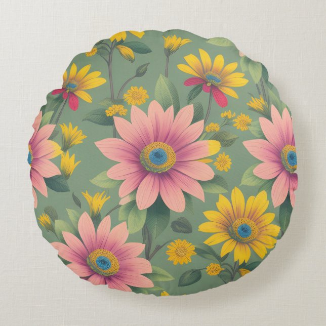 Ultimate summer trow pillow, cute floral design round pillow (Front)