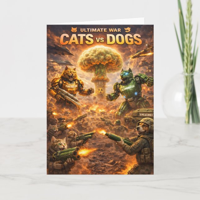 Ultimate war cats versus dogs epic sci-fi battle card (Front)
