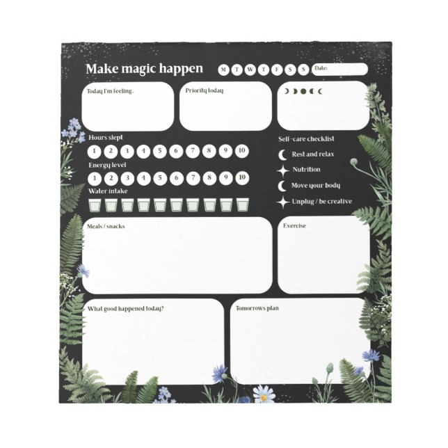 Ultimate Wellness Planner – Dark Floral Whimsical  Notepad (Front)