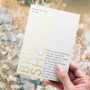 Ultra Black Modern Custom Name GOLD Bridal Shower Foil Invitation