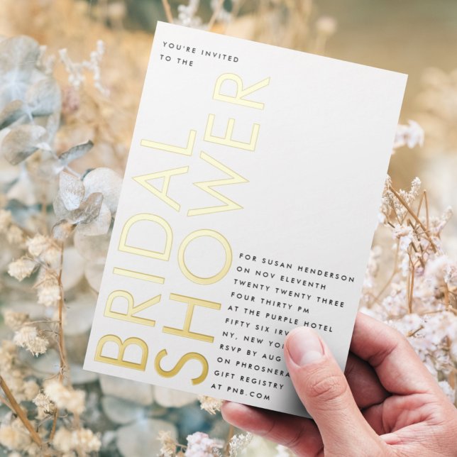 Ultra Black Modern Custom Name GOLD Bridal Shower Foil Invitation (Creator Uploaded)