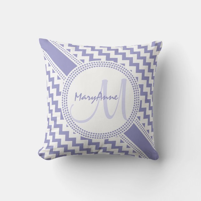 Ultra Chic Purple White ZigZag Chevron Monogram Throw Pillow (Front)