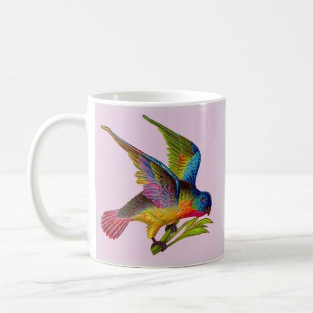 ultra colorful Victorian bird print Coffee Mug (Left)