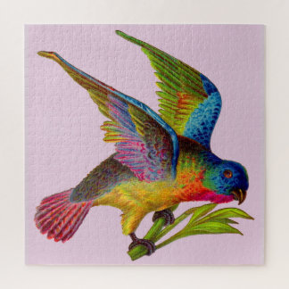 ultra colorful Victorian bird print Jigsaw Puzzle