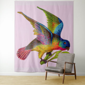 ultra colorful Victorian bird print Tapestry
