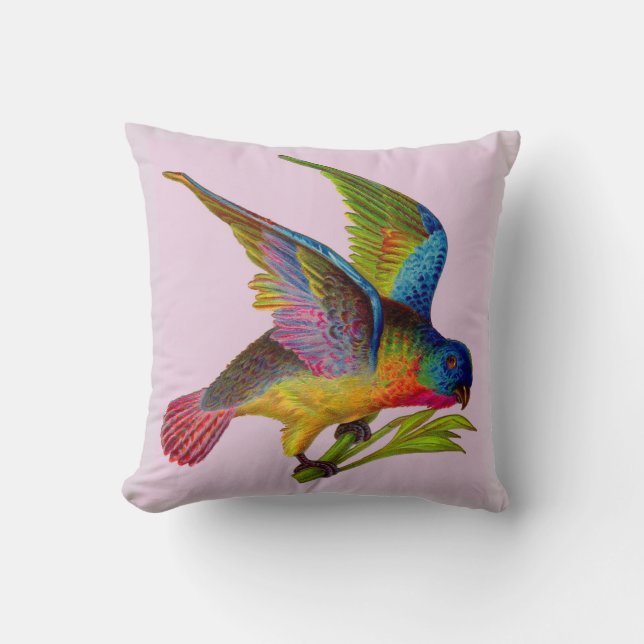 ultra colorful Victorian bird print Throw Pillow (Front)