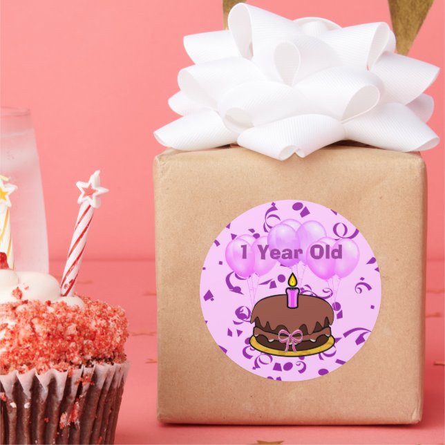 Ultra Cute 1 Years Old Birthday Cake Stickers (Party)
