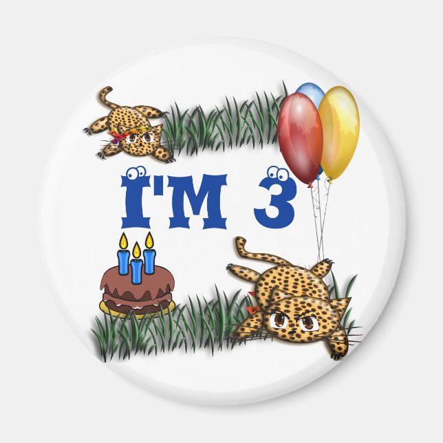 Ultra Cute 3 Year OLD Leopard Safari Birthday Magnet (Front)