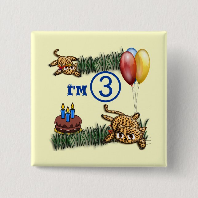 Ultra Cute 3 Year OLD Leopard Safari Birthday Pinback Button (Front)