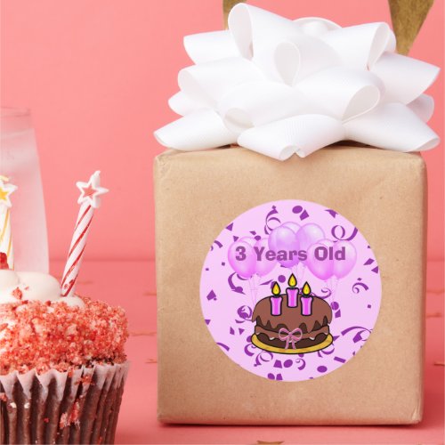 Ultra Cute 3 Years Old Birthday Cake Stickers