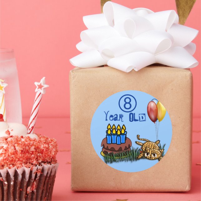Ultra Cute 8 Year Old Leopard  Birthday Stickers (Party)