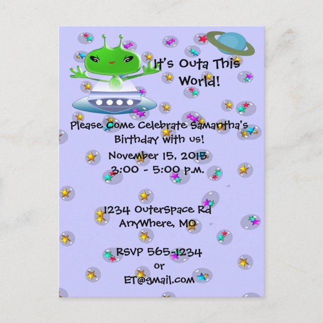 Ultra Cute Alien Birthday Invitations (Front)