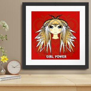 Ultra Cute Anime Blonde Long Hair Girl Power Framed Art