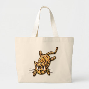 Ultra Cute Anime Leopard Kitty Large Tote Bag