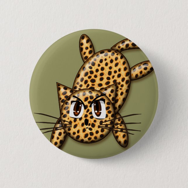 Ultra Cute Anime Leopard Kitty Pinback Button (Front)