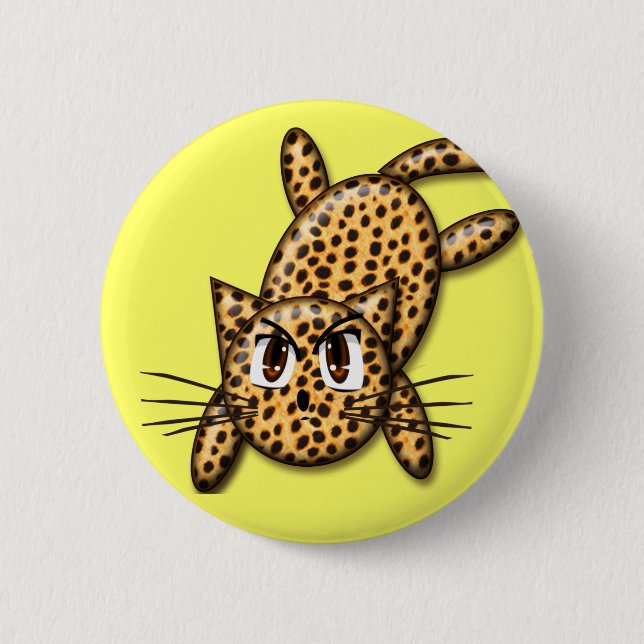 Ultra Cute Anime Leopard Kitty Pinback Button (Front)