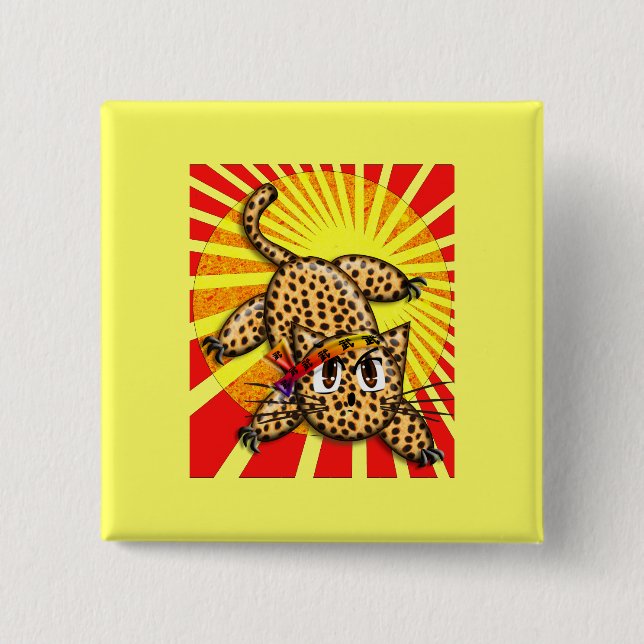 Ultra Cute Anime Leopard Kitty Rainbow Head Band Button (Front)