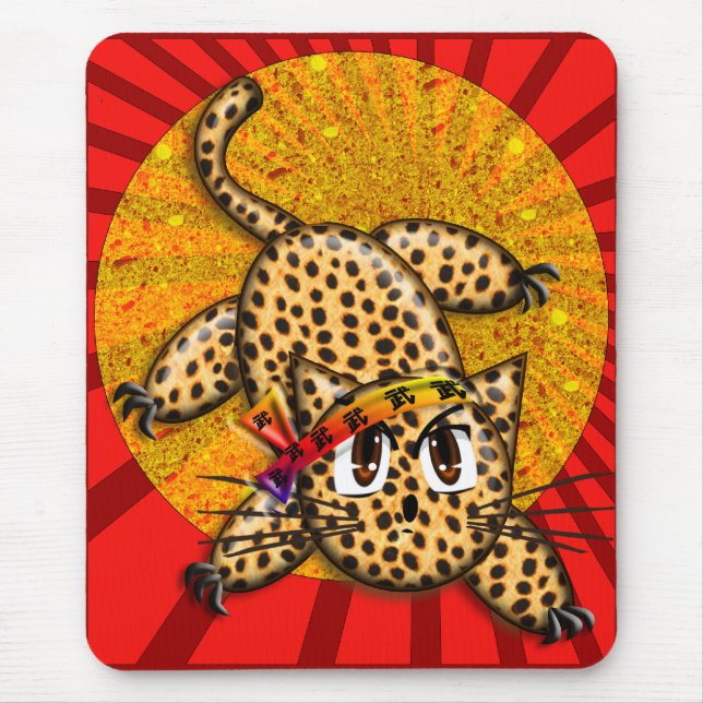 Ultra Cute Anime Leopard Kitty Rainbow Head Band Mouse Pad (Front)