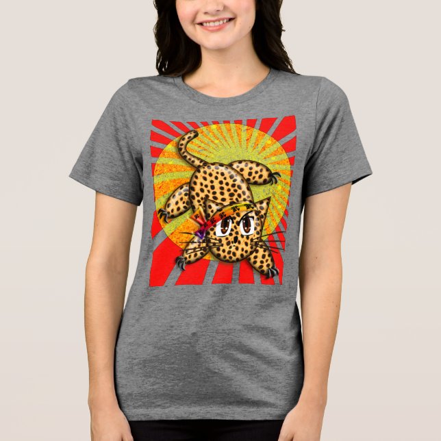Ultra Cute Anime Leopard Kitty Rainbow Head Band Tri-Blend Shirt (Front)