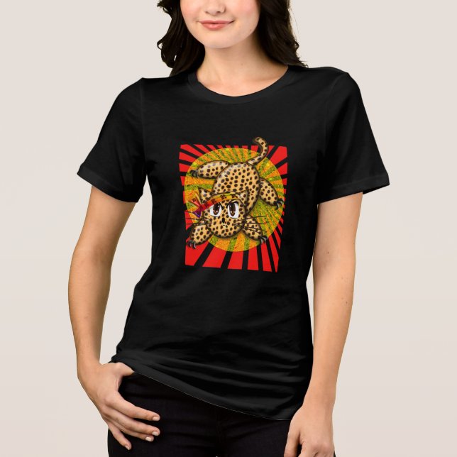 Ultra Cute Anime Leopard Kitty Rainbow HeadBand Tri-Blend Shirt (Front)