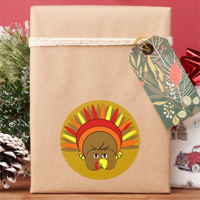 Ultra Cute Cartoon #Thanksgiving #Turkey #Sticker Classic Round Sticker (Holiday)