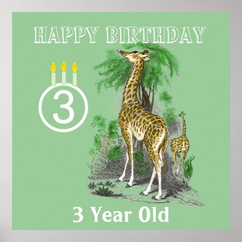 Ultra Cute Giraffe Safari Birthday Posters