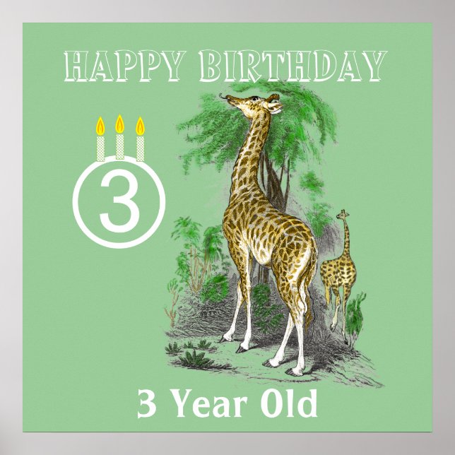 Ultra Cute Giraffe Safari Birthday Posters (Front)