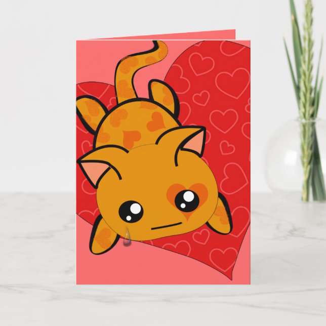 Ultra Cute Kawaii I'm Sorry Kitty Cat with Tear Holiday Card (Front)