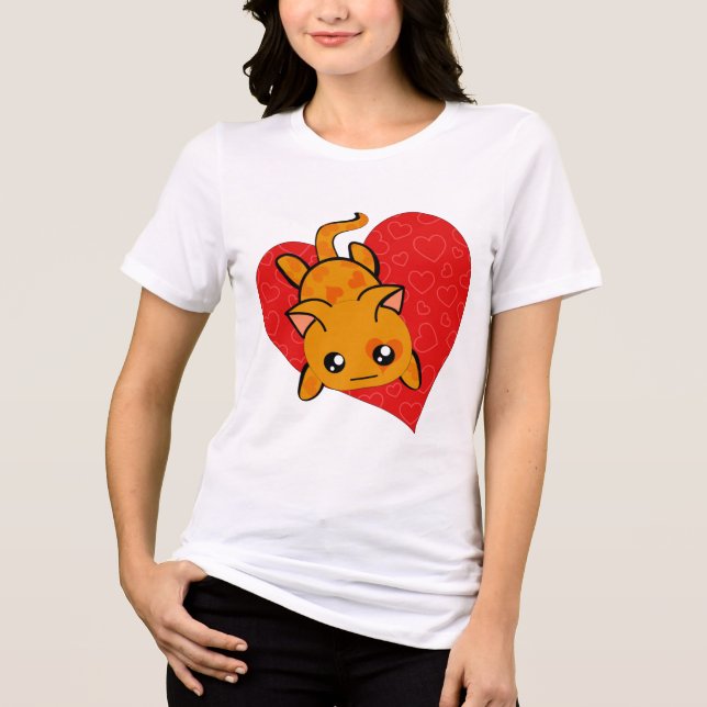 Ultra Cute Kawaii Valentine Kitty Tri-Blend Shirt (Front)