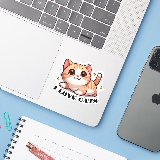 Ultra Cute Kitten I Love Cats Sticker (Laptop w/ iPhone)