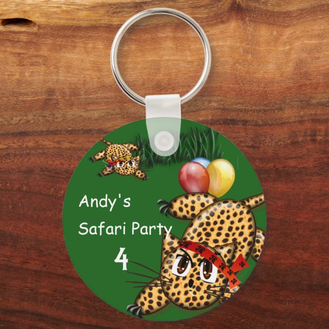 Ultra Cute Leopard Safari Birthday Invitations Wit Keychain (Front)